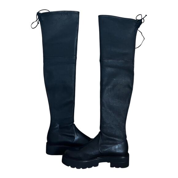 Stuart Weitzman Lowland Tall Ultralift Leather Black Boots Size 10.5B - Picture 5 of 16